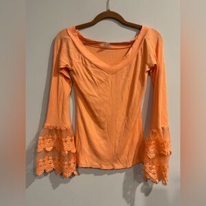 VENUS Vibrant Orange Lace Sleeve Blouse